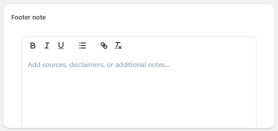 Footer note editor with a formatting toolbar