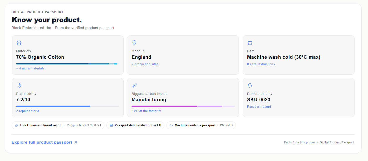Passport Highlights grid on a product page